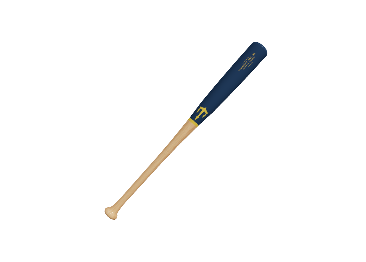Baseball bat with blue handle and wooden shaft on a white background